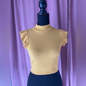 Mustard Ruffle Sleeve Mock Neck Crop Top